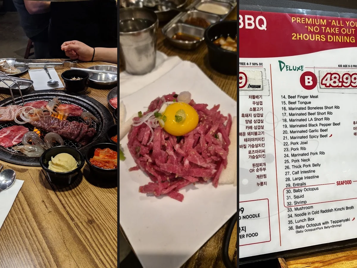 Charcoal grill table in a modern Korean BBQ dining room.